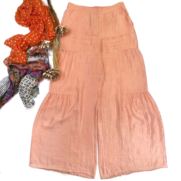 Current Air Pants - Current Air Anthropologie Peach Shimmer Wide-Leg Rayon Women's Pants Sz L